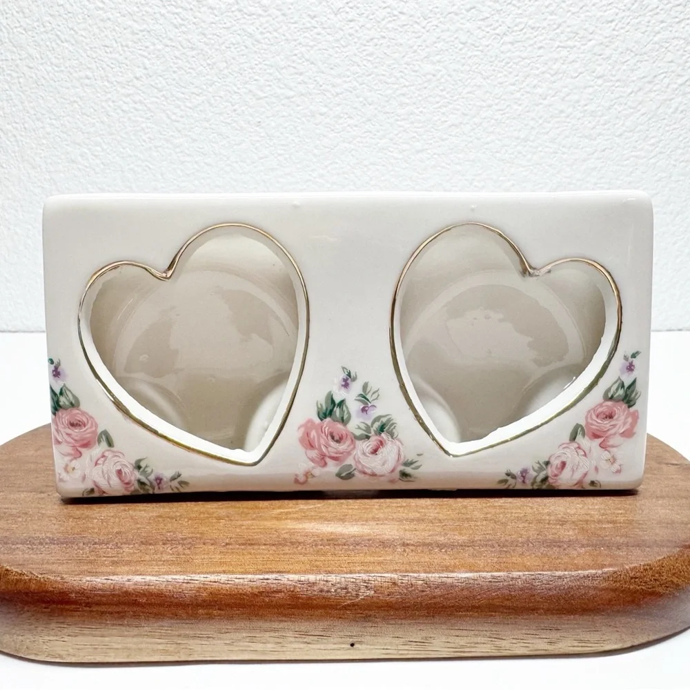 Vintage Porcelain Floral Double Heart Picture Frame